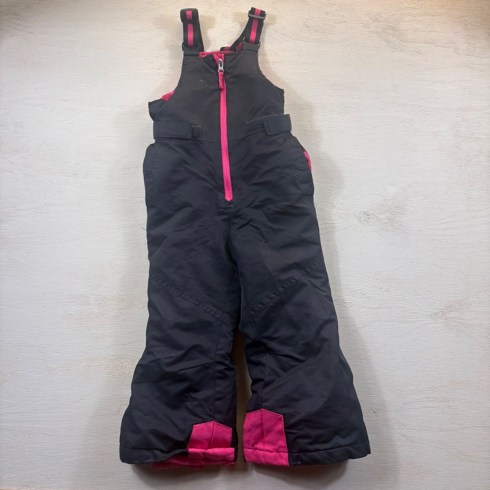 Swiss Tech Kids Snow Bibs Black Pink Insulated Winter Overalls XS 4-5